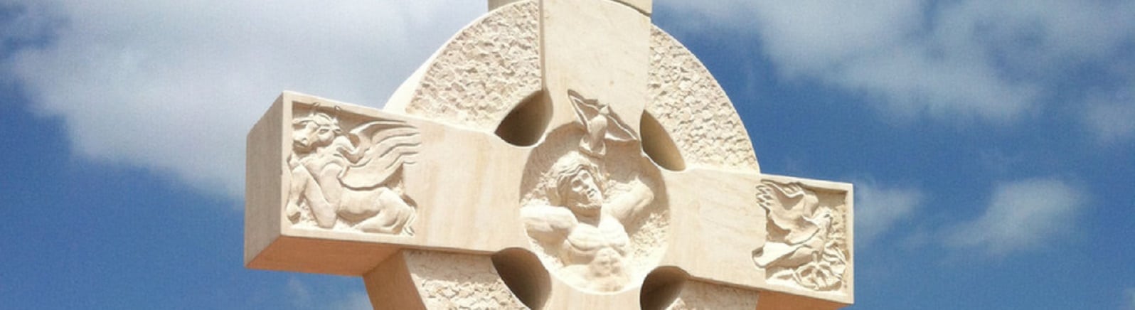 Figurative Site-specific sculptures in limestone placed at St. Philips Church in Frisco, TX
